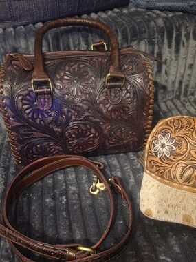 Hand-Tooled Floral Leather Satchel